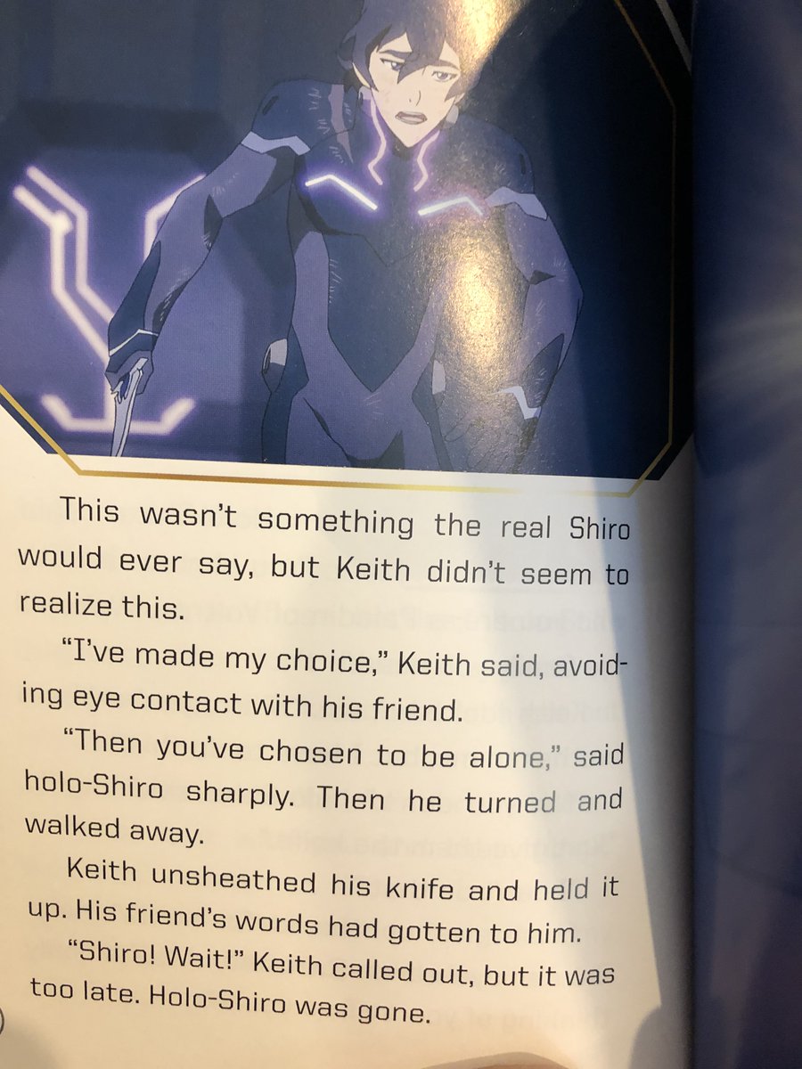 And boy, the "Blade of Marmora" book doesn't hold back. This whole exchange is ramped up, including the fact that Shiro would not demand that Keith return the knife, Shiro's desperation to save Keith, and the famous "Nothing was worth Shiro's pain" line as Keith offers the blade.