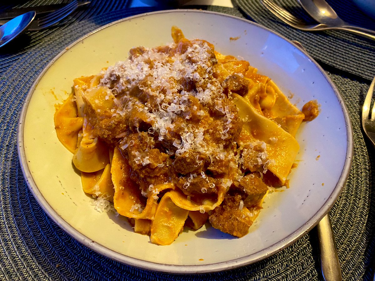 Made <a href="/massimobottura/">massimobottura</a> beef cheek ragú this evening tonight. Oh wowwwww. Game changer. #beefcheek #ragu #pasta #parpadelle #parmesancheese #massimobottura