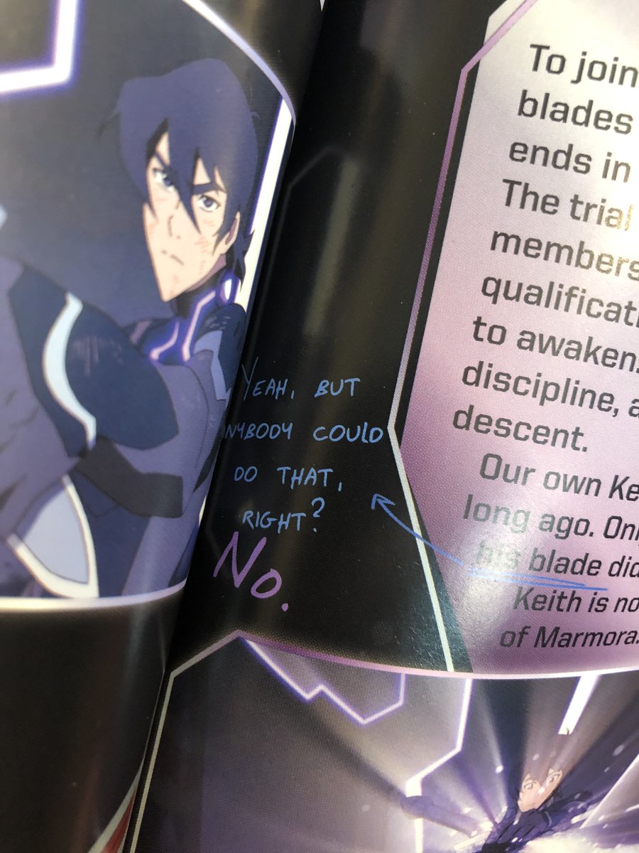 The Paladin Handbook has (1) the closest we get to canon ages, making Keith & Shiro both legal adults, (2) the birthdays, which make Shiro & Keith soulmates according to the Zodiac, & (3) little bits like these, with Shiro & Keith putting their support for the other in writing.