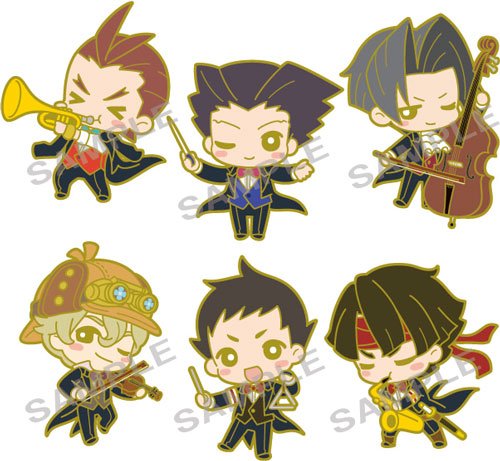 Orchestra concert uhhh I don& #39;t know what these are it& #39;s either keychains or enamel pins, anyways Edgeworth on the bass proud of him