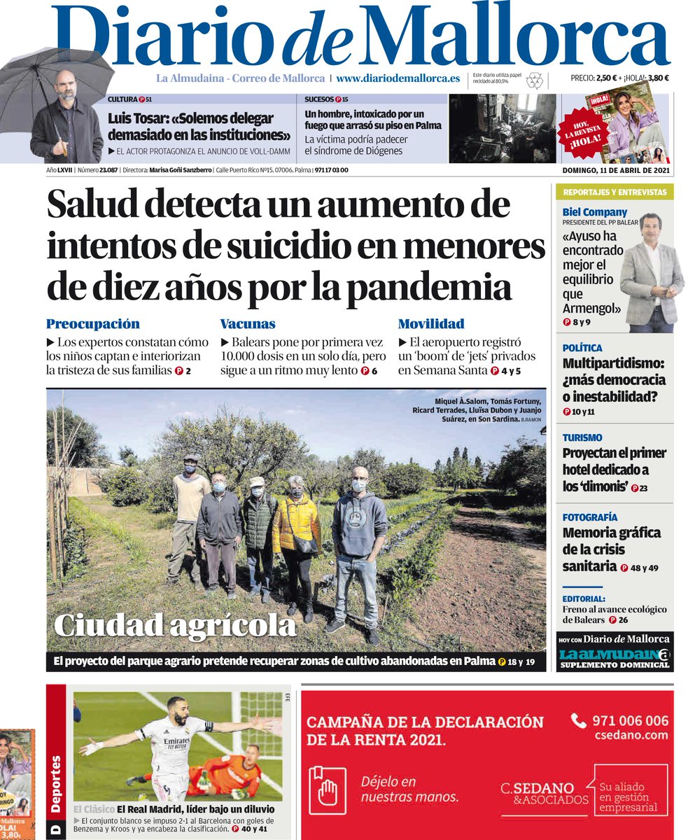 diariomallorca's tweet photo. ¡Buenos días y feliz domingo! Esta es nuestra portada de hoy. Más noticias en https://t.co/y8PneGB6kZ https://t.co/w7i4X9fXCq