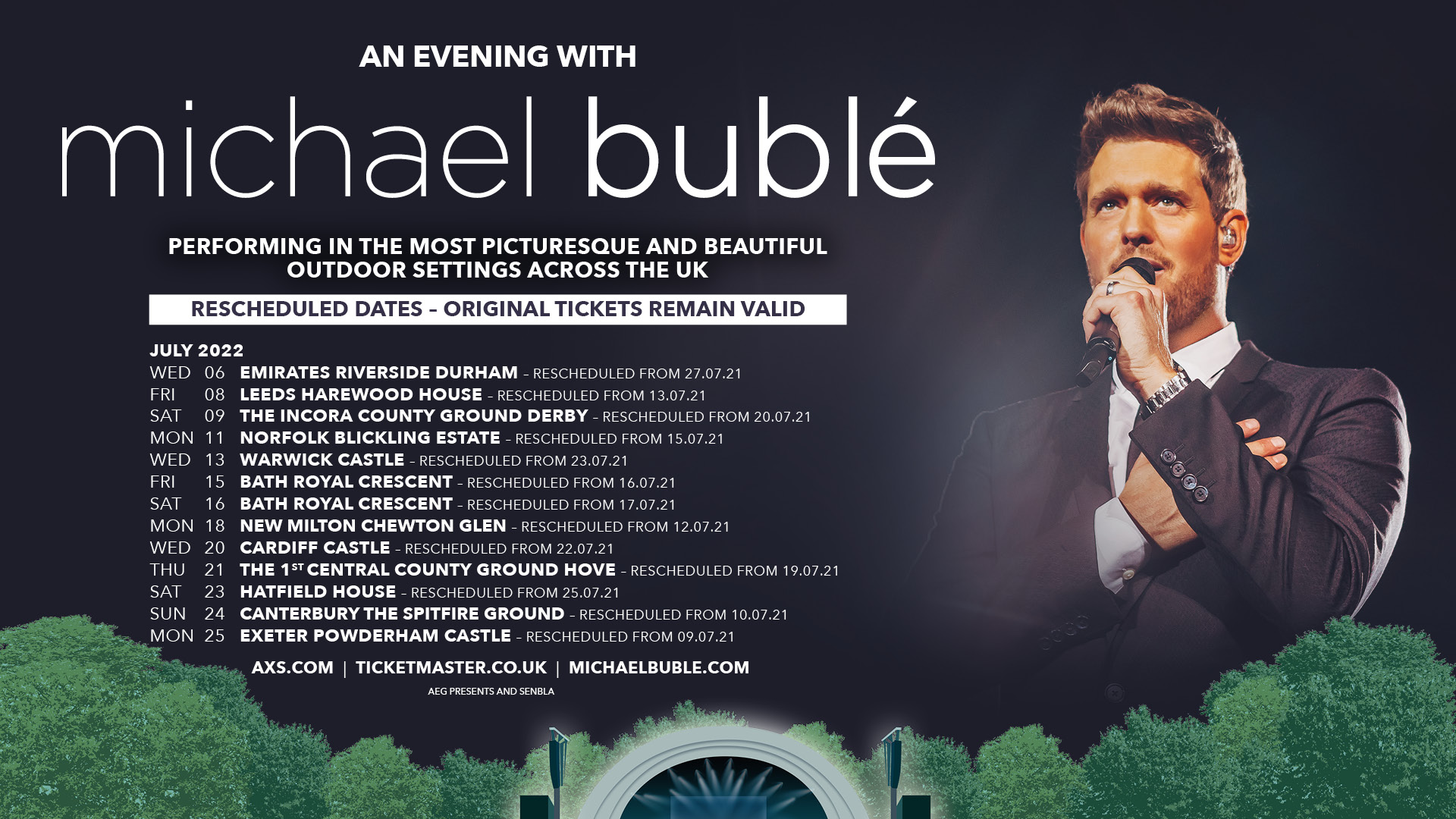 Michael Buble Christmas Special 2022 Date Michael Bublé On Twitter: "Unfortunately With The Ongoing Global Situation  With Covid-19, My Uk Shows Can No Longer Take Place In July 2021. They Have  Been Rescheduled To The Below Dates, And