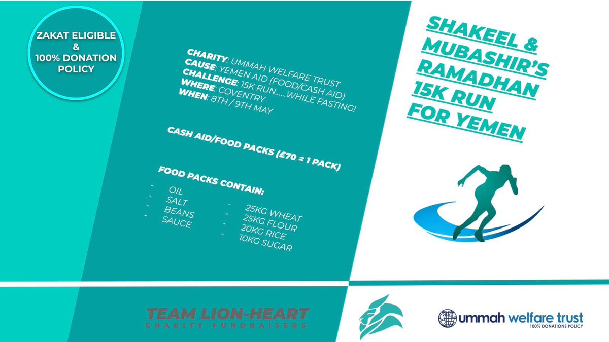 being_me_s's tweet photo. Me and my bros will be teaming up with LIONS-HEART on a 15k run while fasting this Ramadan to raise funds for the Yemen Emergency Appeal by Ummah Welfare Trust ❤️

Link to donate: https://t.co/lPkiy920yw https://t.co/55iEO6e2DN