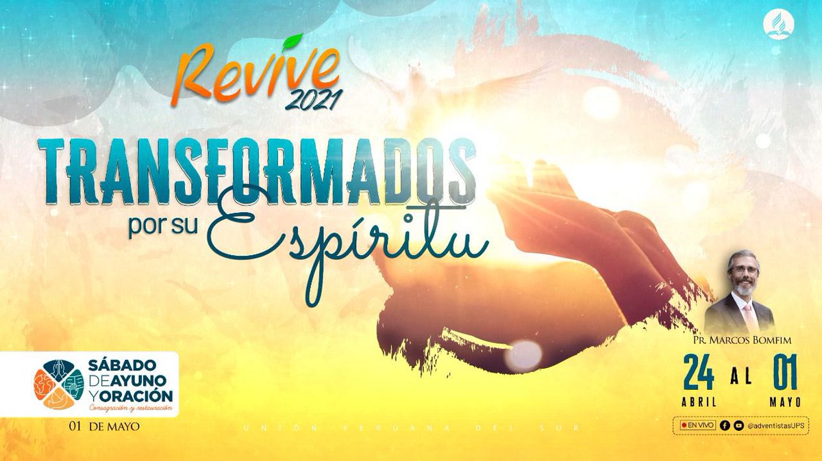 #Revive2021
Del  24 de Abril al 01 de Mayo, llega Revive edición 2021. Junto al Pr. Marcos Bomfim en un enlace extraordinario desde los Estados Unidos.
Y cerraremos el 01 de Mayo con un día de Ayuno y Oración 
Vivamos juntos una gran semana para ser Transformados en su Espíritu.