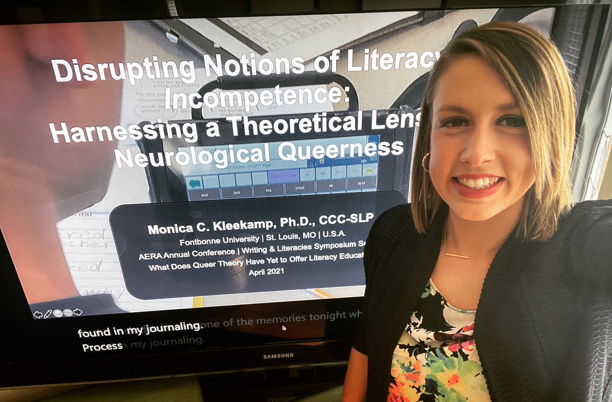 Wore a floral print for this #aera2021 presentation that was supposed to take place in Orlando. When will we wear pants to a conference again? #disabilitystudies #neuroqueeringliteracy #queertheory