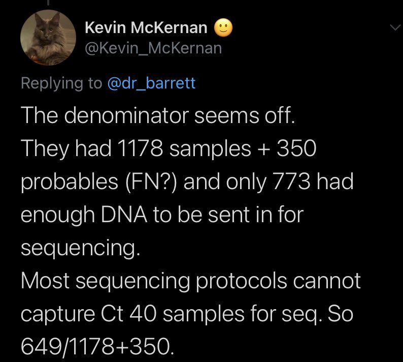 So let’s look at Kevin’s criticism again ... one thing Kevin wants is me to include the probable cases (false negatives) in my PPV calculation but False negatives means TESTED NEGATIVE - therefore they have NO PLACE in a PPV calculation  #Kevinfail ... so there is that ... 