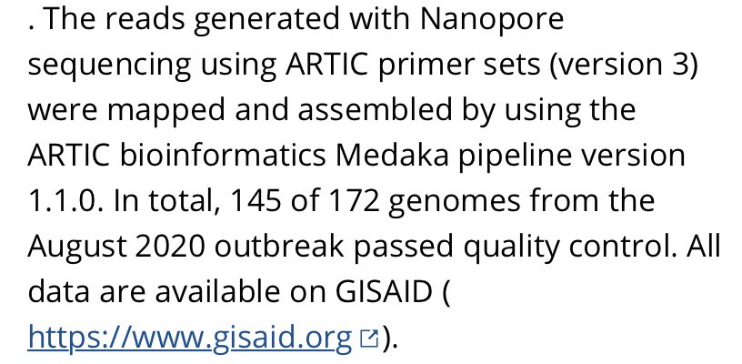 This time they received 172/179 samples or 96% of samples from the outbreak - resulting in 145 genomes recovered ; this suggests a PPV of at Least 84% (145/172) or EVEN assuming samples not sent would be unsuccessful in sequencing 81% (145/179)