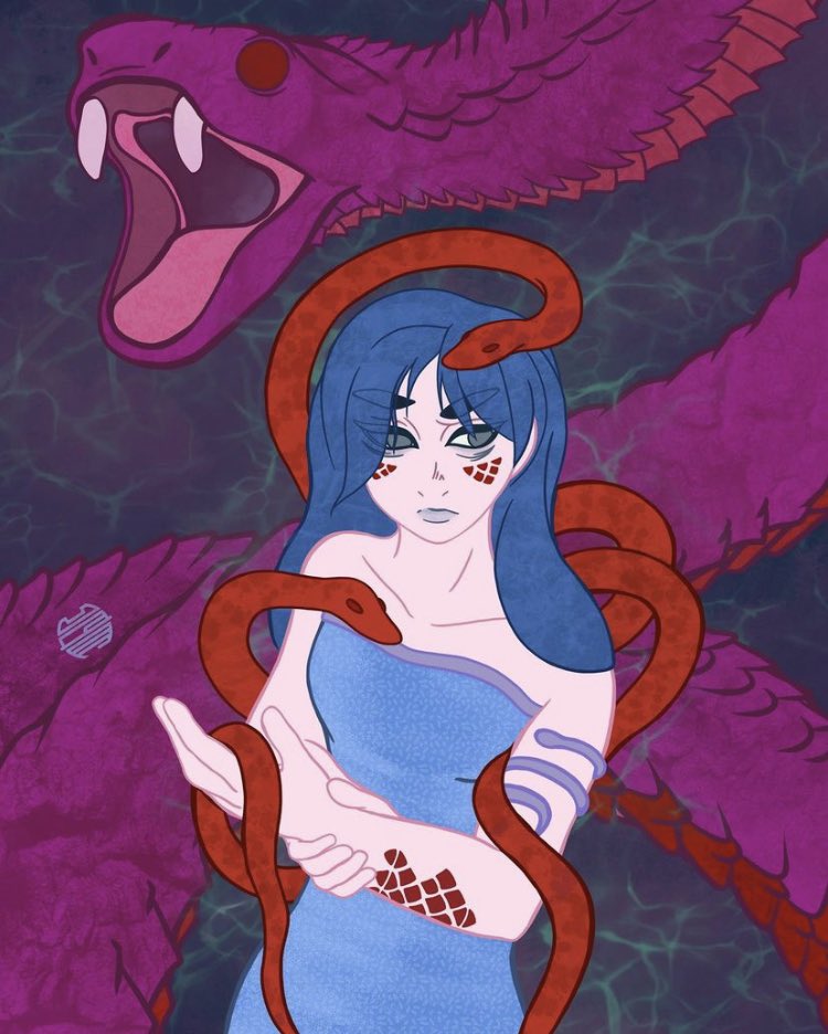 ossocavo's tweet photo. My very first post on this site. I think I’m going to start off by reposting old artwork, as I migrate over here from Instagram. Snake Priestess, available as a print in my shop. #digitalart #snake #digitalillustration #onlinestore #artprint https://t.co/DUtbh4wb04