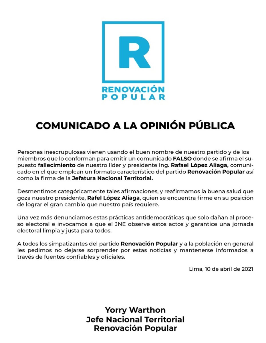 Vamos Rafa estamos contigo!
<a href="/rlopezaliaga1/">Rafael López Aliaga</a> Vivito y coleando!