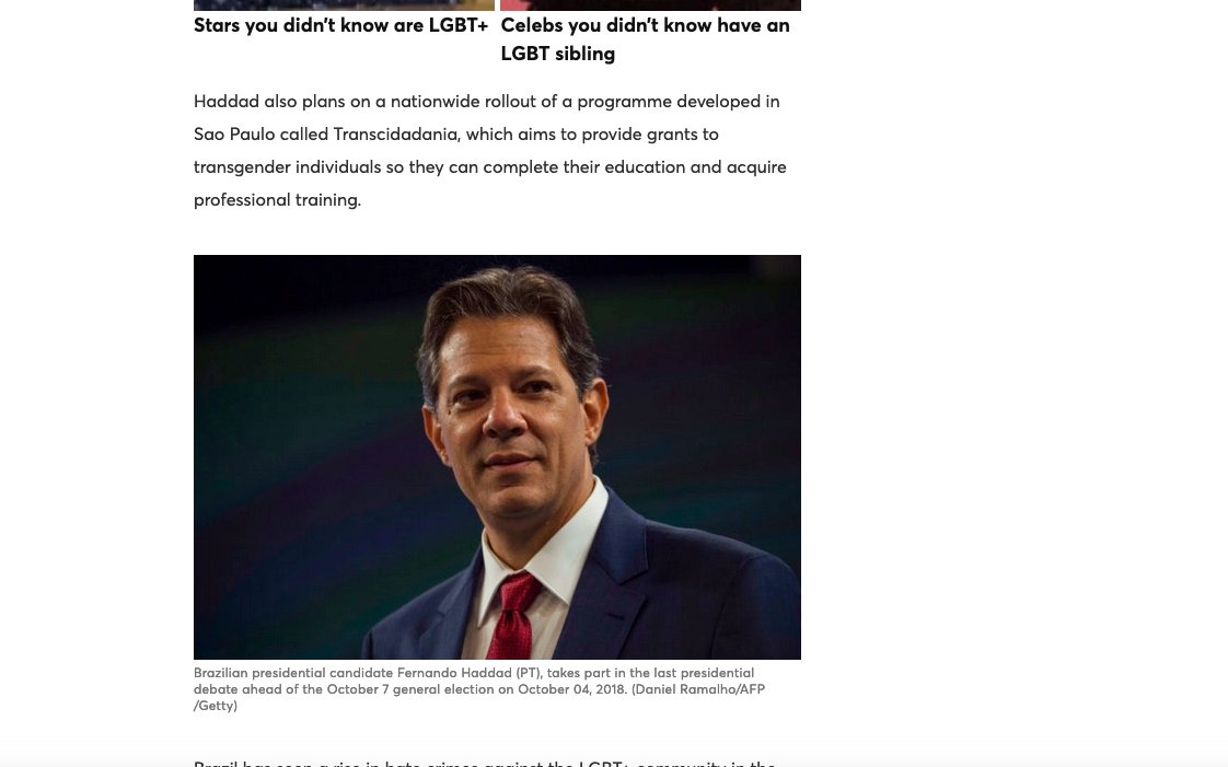 21./ It didn't help Haddad had been the Education Minister who drew up the LGBTQ+ Schools material Rousseff withdrew. He defended it as best he could along with a major trans education scheme Pink News proclaimed a likely vote winner (during the worst recession in 20 years).