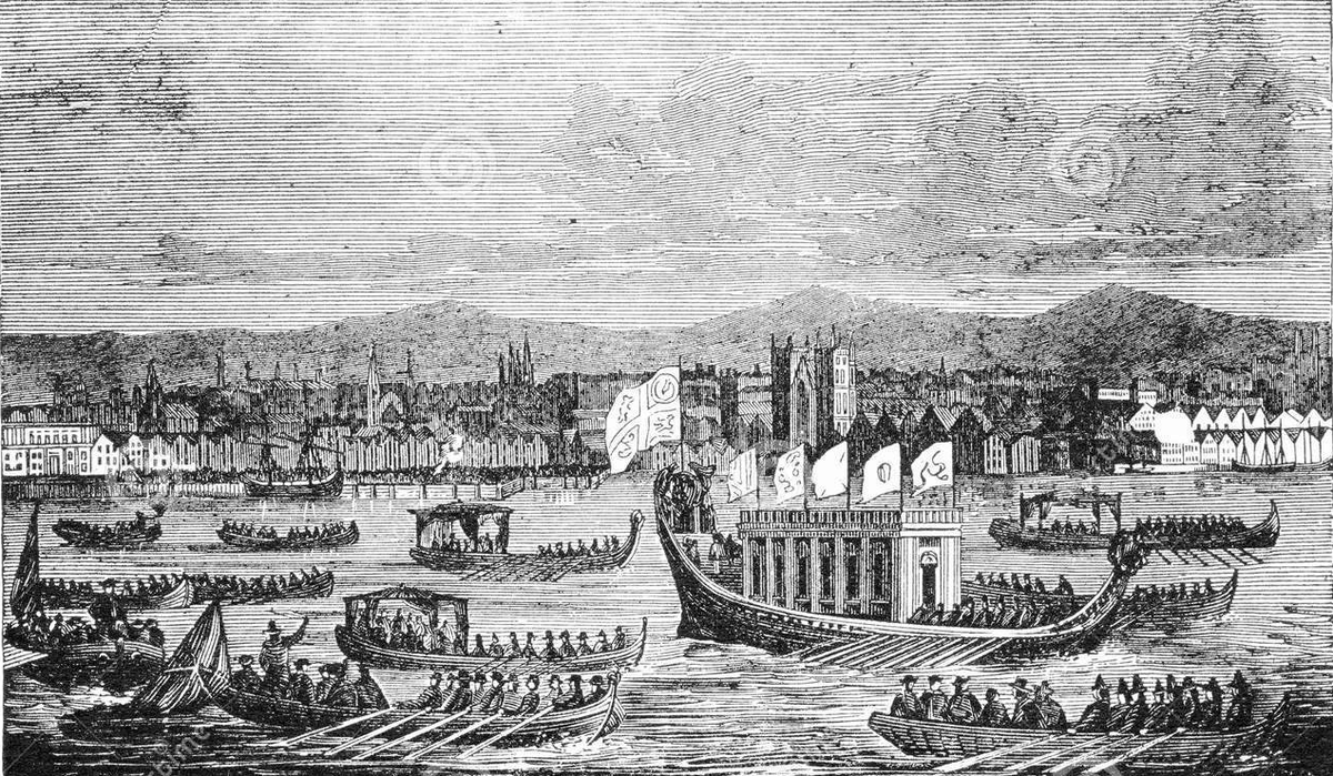 The 16th century was also a prime time for the flourishing of royal palaces, both at Whitehall, & upriver & downriver from London: Greenwich, Richmond, Hampton Court. Docks were built at Deptford & Woolwich. The Thames was the great artery of royal traffic.