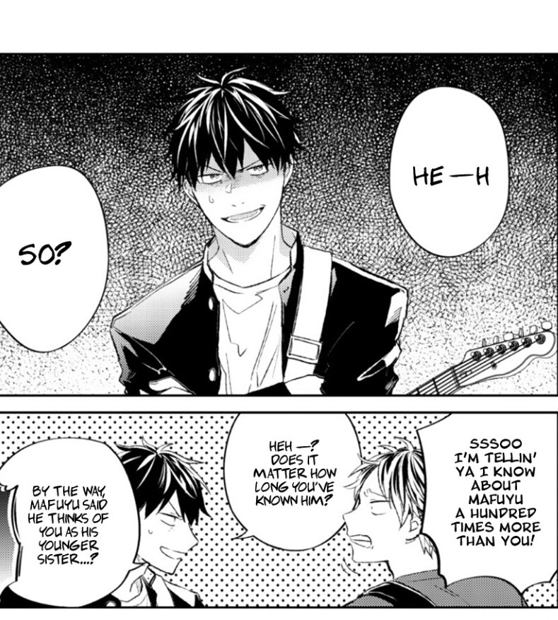 +silently(or verbally) comparing him with Yuki constantly made Ritsuka feel inferior and pressured in regards of his relationship with Mafuyu.And these two are directly responsible for ritsumafu crisis right now.So these feel like very light hearted banter between friends +