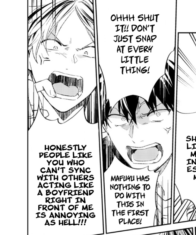 +silently(or verbally) comparing him with Yuki constantly made Ritsuka feel inferior and pressured in regards of his relationship with Mafuyu.And these two are directly responsible for ritsumafu crisis right now.So these feel like very light hearted banter between friends +