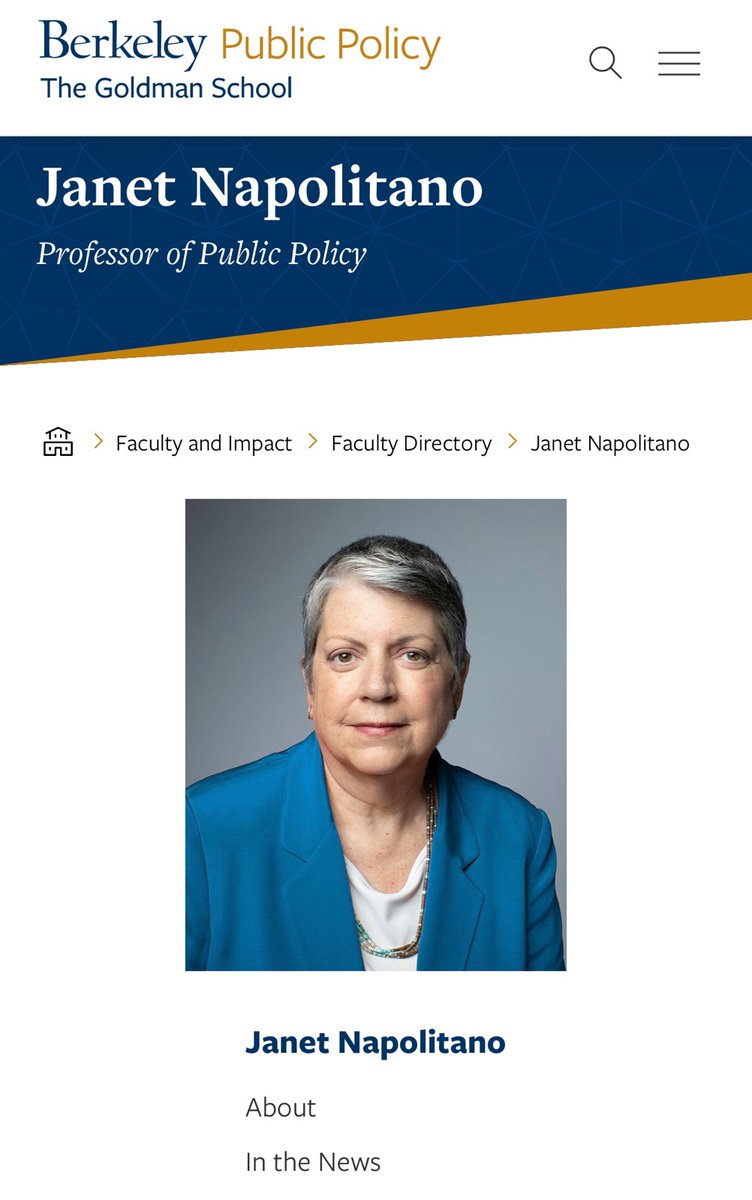 Janet Napolitano, DHS, professor at Berkeley's Goldman School of Public Policy: