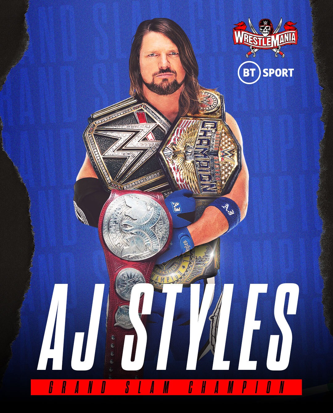 WWE on BT Sport on Twitter: "And with that win @AJStylesOrg completes the set WWE 🏆 𝐆𝐫𝐚𝐧𝐝 𝐒𝐥𝐚𝐦 𝐂𝐡𝐚𝐦𝐩𝐢𝐨𝐧 A stellar career. An all-time great 🐐 #WrestleMania https://t.co/FBPSa7XliL" /