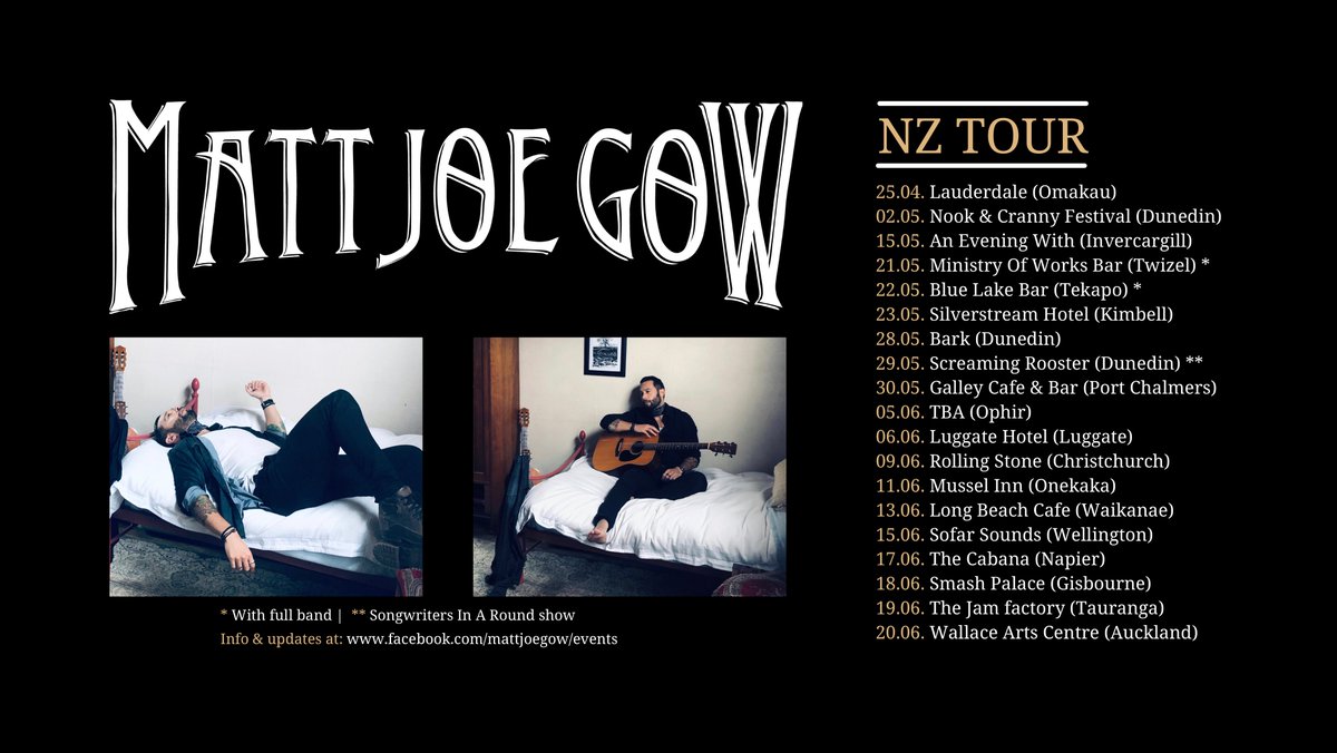 Heading all over Aotearoa, hope to see you x

#altcountry #Americana  #country #countrymusic #folkmusic #southerngothic #mattjoegow #musicians #music #altfolk #countryrock #acoustic #melbournemusic #NewZealandmusic