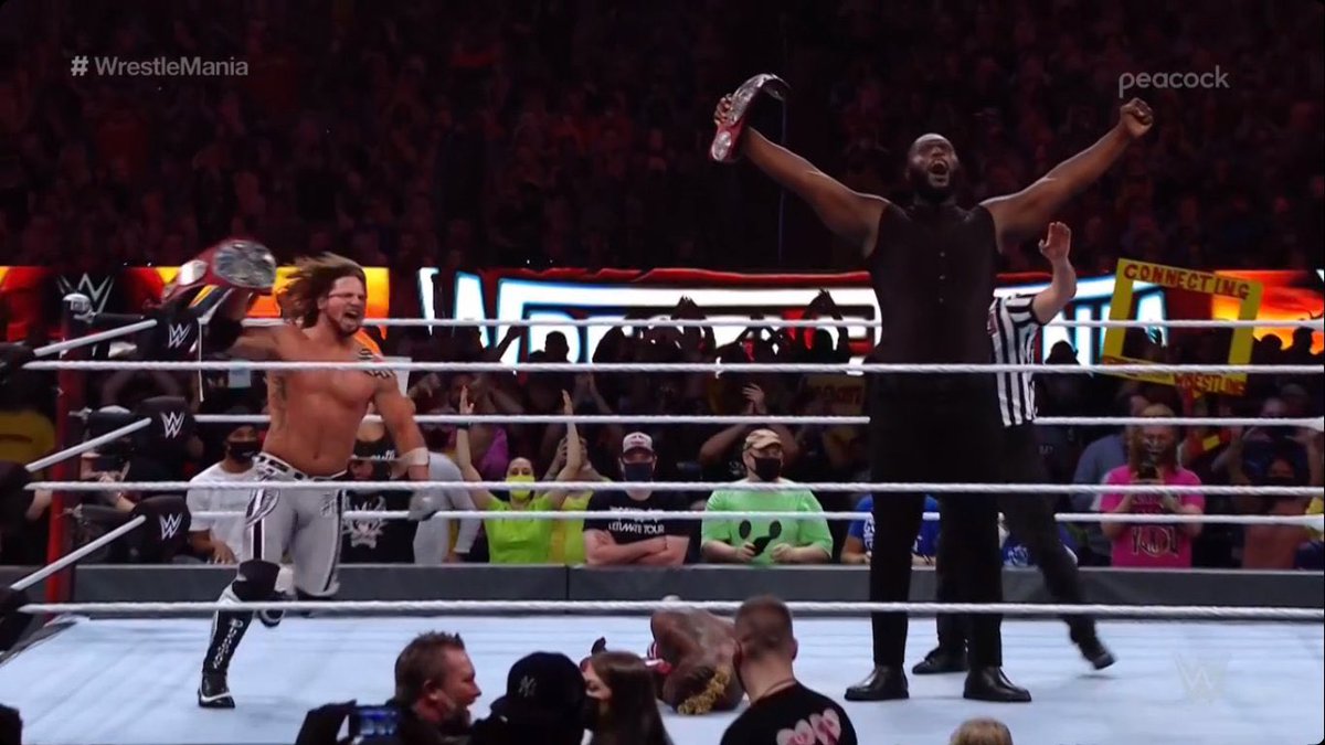 rodgerbohn's tweet photo. #HBCU well Repped at #WrestleMania. 7'3 Jordan Omogbehin of @MorganStBears is new #WWE tag team champ and showing he can be star in New RoIe. PIayed at @NatChristMBB in HS (where KD PIayed EarIy on) and has attained Master's. #GoMorgan #HBCUPride https://t.co/Z8bAVzQ289