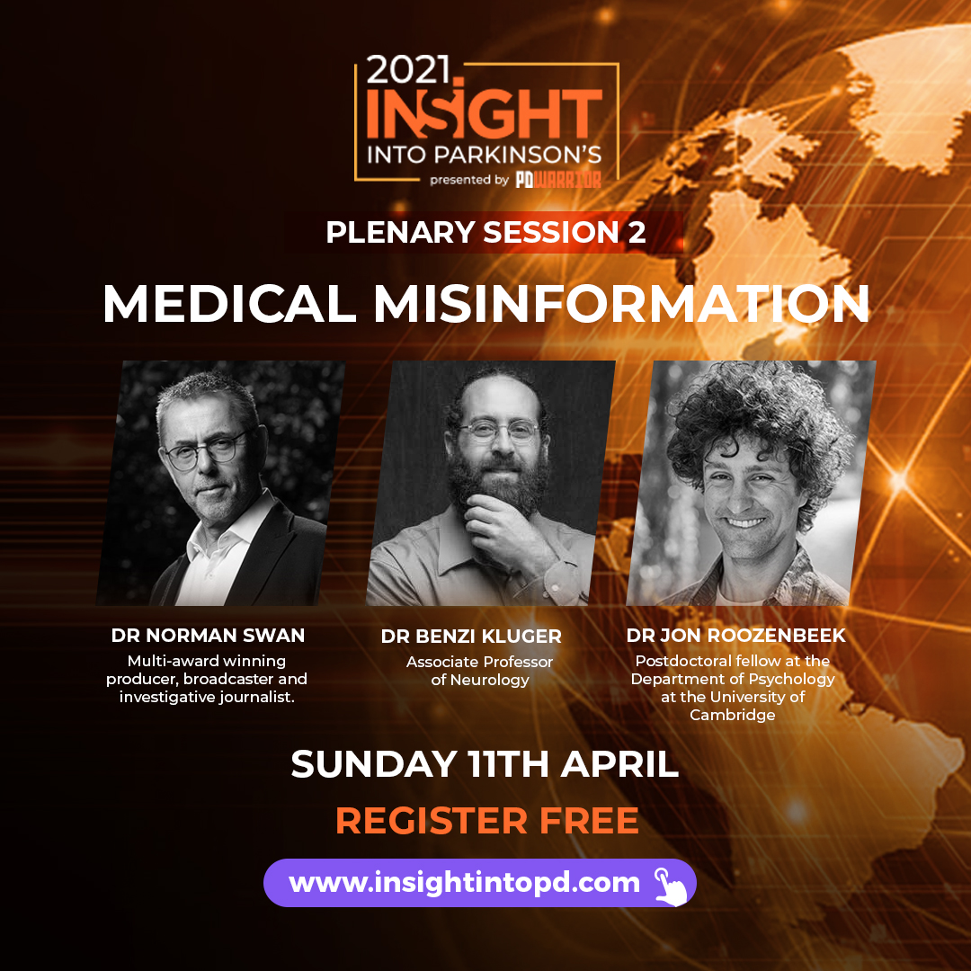 Join us at #INSIGHT2021 plenary two as our 3 next presenters talk about medical misinformation in this brave new world on #Worldparkinsonsday