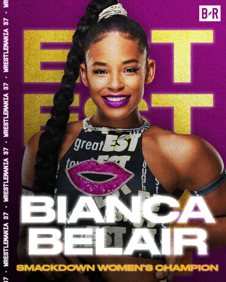 BRWrestling's tweet photo. Bianca Belair takes down Sasha Banks to become the NEW SmackDown women’s champion at #WrESTleMania 🏆 https://t.co/OhvvzjlJM3