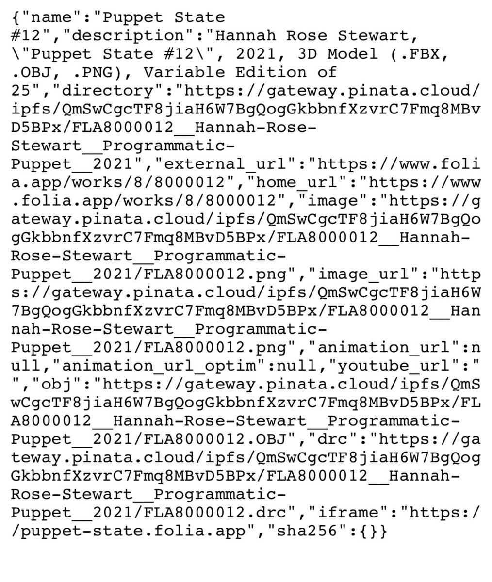 How do NFTs change art?

<a href="/hannahrosenwc/">6footstranger</a> ‘s amazing Puppet State included the 3D .obj file

And a png with beautifully rendered light / transparency. 

.obj does not include light or texture. 

Any further instance of this puppet will be an evolution 

Alive 

#nftcollector