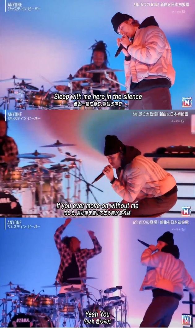 Justin Bieber appeared on Music Station, the famous Japanese music show, and sang “Anyone” off his new album Justice. It was noted that his jacket’s design appeared to be reminiscent of the Rising Sun*. There was also a comment Bieber had previously visited the Yasakuni Shrine