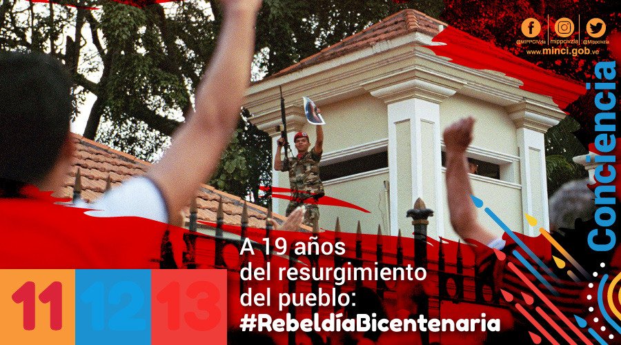 #11Abr |🇻🇪📢 ¡PRIMERA ETIQUETA DEL DÍA! ▶️
#RebeldíaBicentenaria

A 19 años del Golpe de Estado contra el Cdte. Supremo, Hugo Chávez, el pueblo venezolano se mantiene leal a la Revolución Bolivariana.

¡Dignidad de los patriotas!