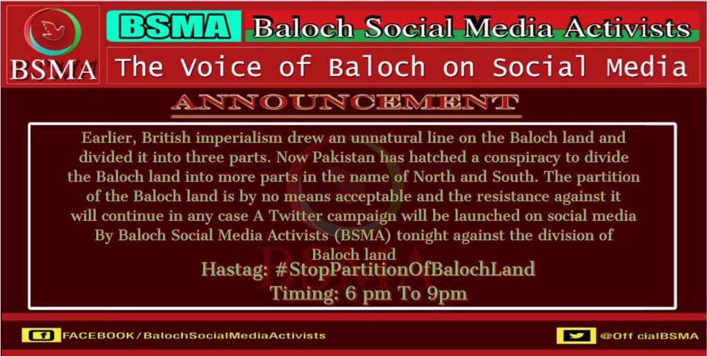 First British drew an unnatural line on the Baloch land &amp; divided it into three parts Now Pakistan has hatched a conspiracy to divide the Baloch land into more parts. The partition of the Baloch land is by no means acceptable_
Join us on twitter today
#StopPartitionOfBalochLand