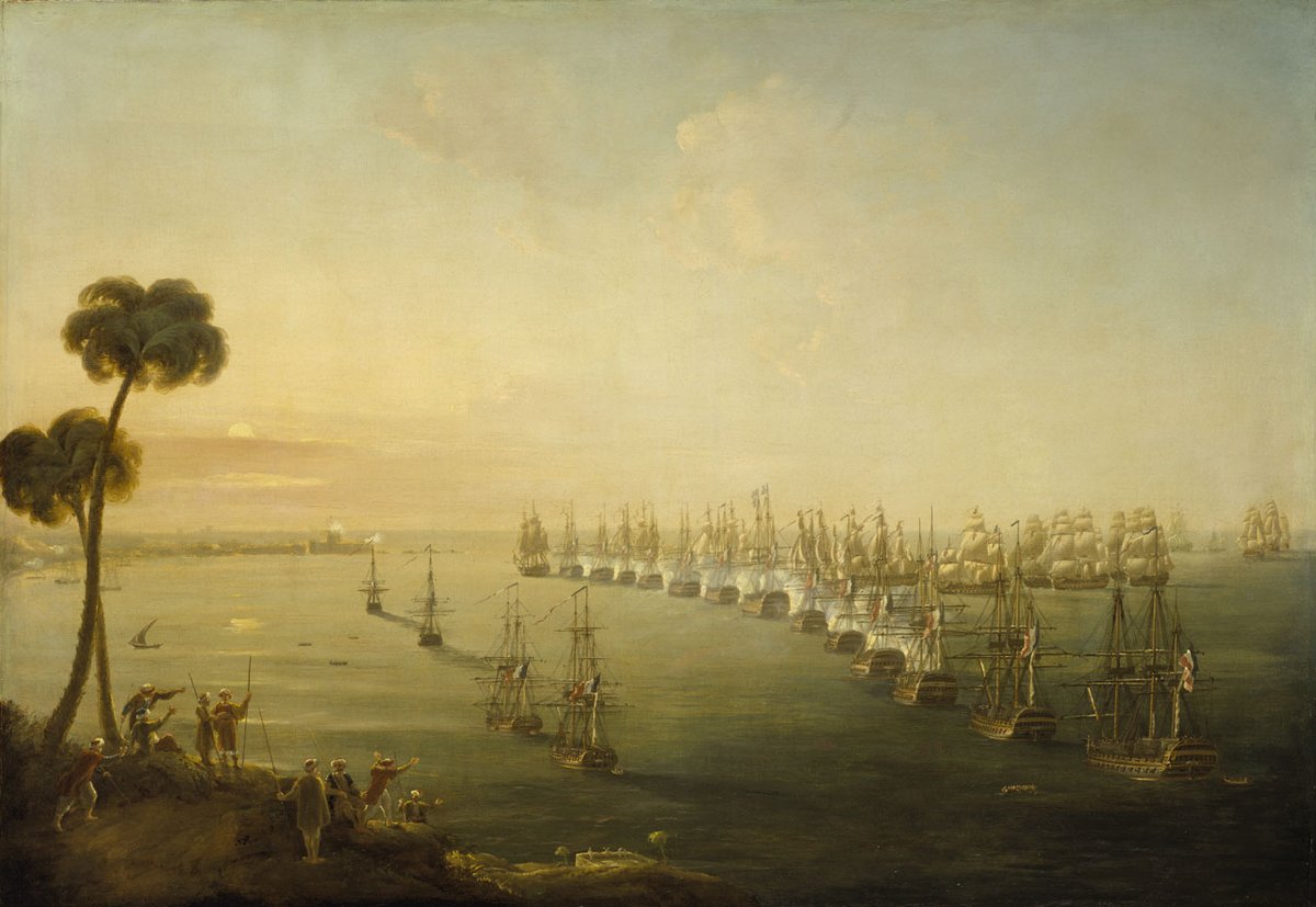 Both are examples of Egyptian Revival architecture, which became popular following Nelson's victory over the French at the Battle of the Nile in 1798, and the surrender of the French Army at Alexandria in 1801. (Painting by Nicholas Pocock, 1808, National Maritime Museum) (3/7)