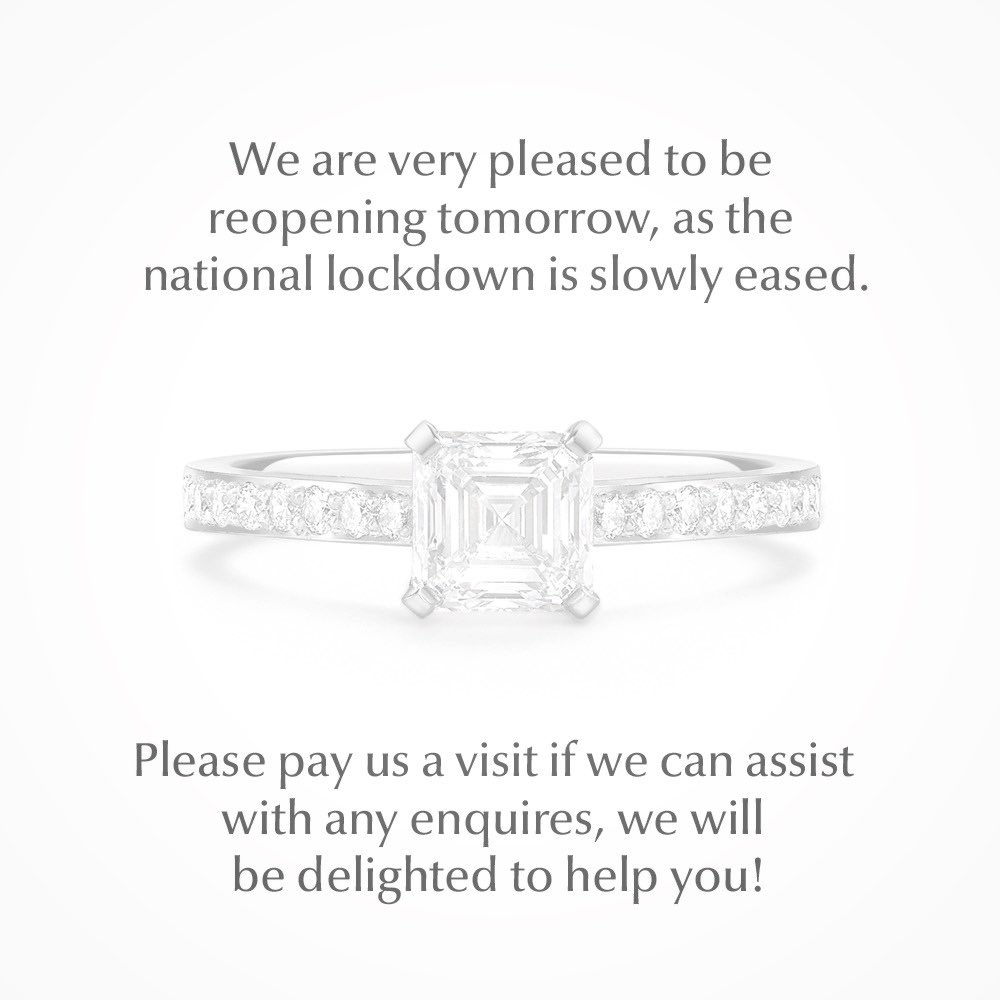 As of tomorrow, us and the rest of the non-essential retailers of #Guildford will be able to open their doors again. 
Please pop in if we can help you!#guildfordsurrey #jeweller #guildfordjeweller #isupportguildford #diamonds #bremont #bremontwatches #weddingrings #loveguildford