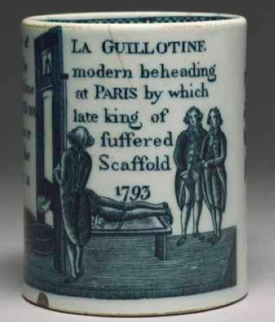 There was a real appetite for visual and written accounts of Louis’ final hours, with numerous paintings & prints circulating the market and even life-size working models of the guillotine on display in London. These ceramics were mass-produced although few survive today 3/9