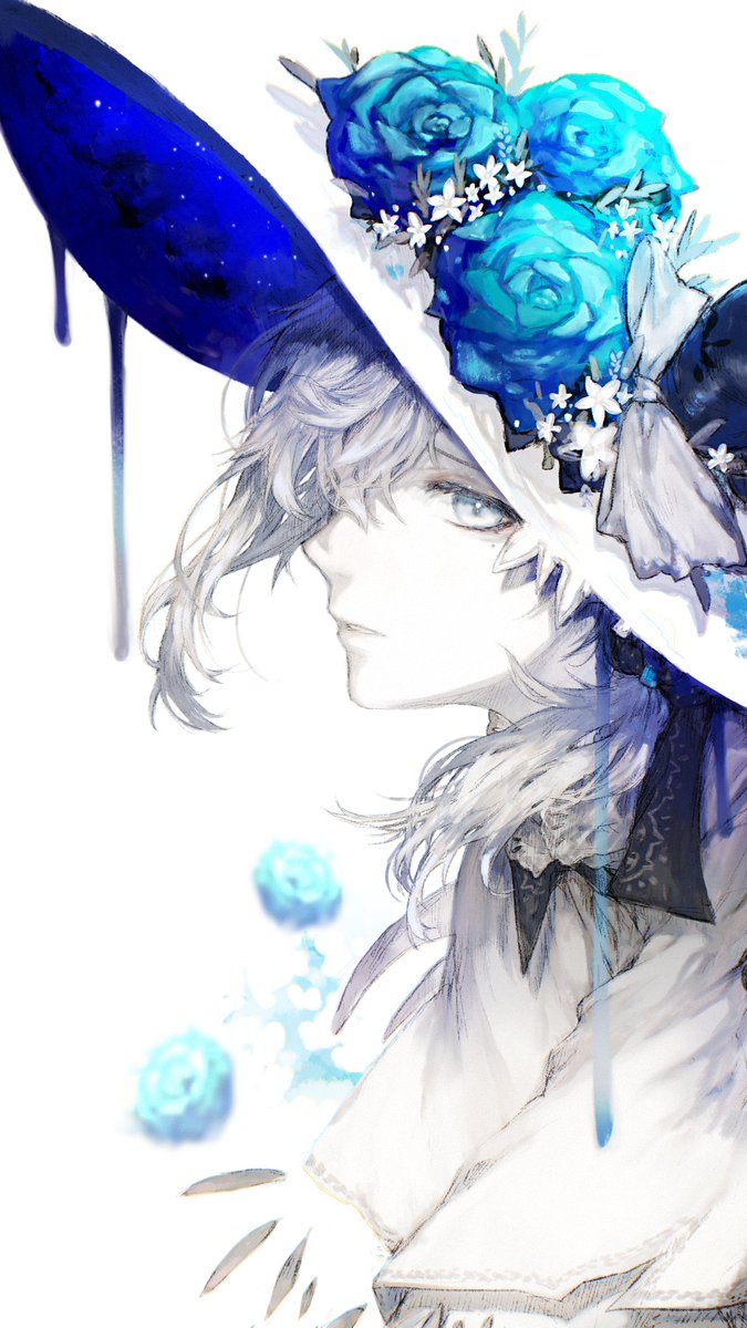 hat solo blue flower hat flower flower 1boy white background  illustration images