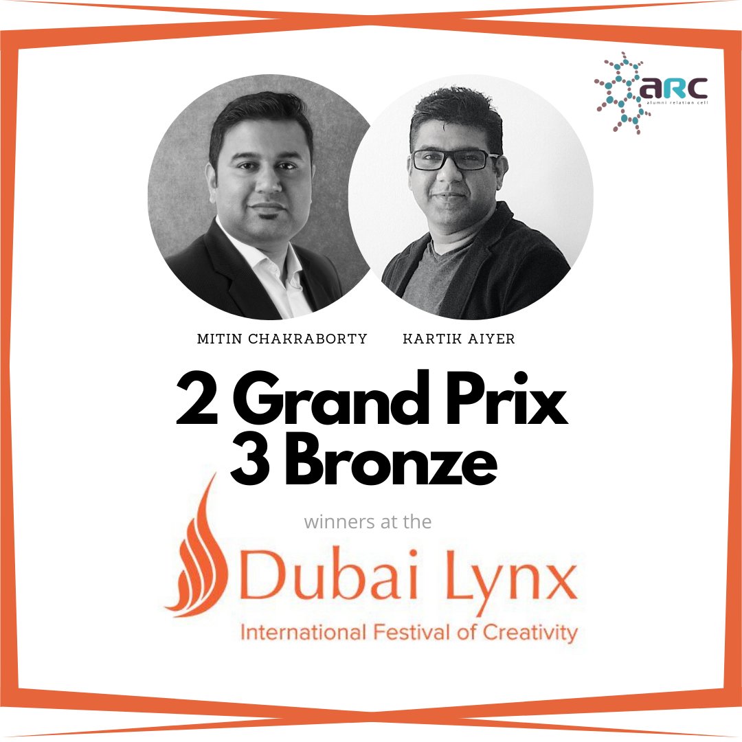 arc_simc's tweet photo. Congratulations to our alumni @mitinc and Kartik Aiyer for winning 2 Grand Prix and 3 Bronze awards at the @DubaiLynx this year! We wish them all the success in their careers.
#AlumniUpdate #AlumniAchievements #AlumniOfSIMC #DubaiLynxAwards #SIMCPune #GrandPrix @SIMC_Pune https://t.co/WMtNFBhWgj