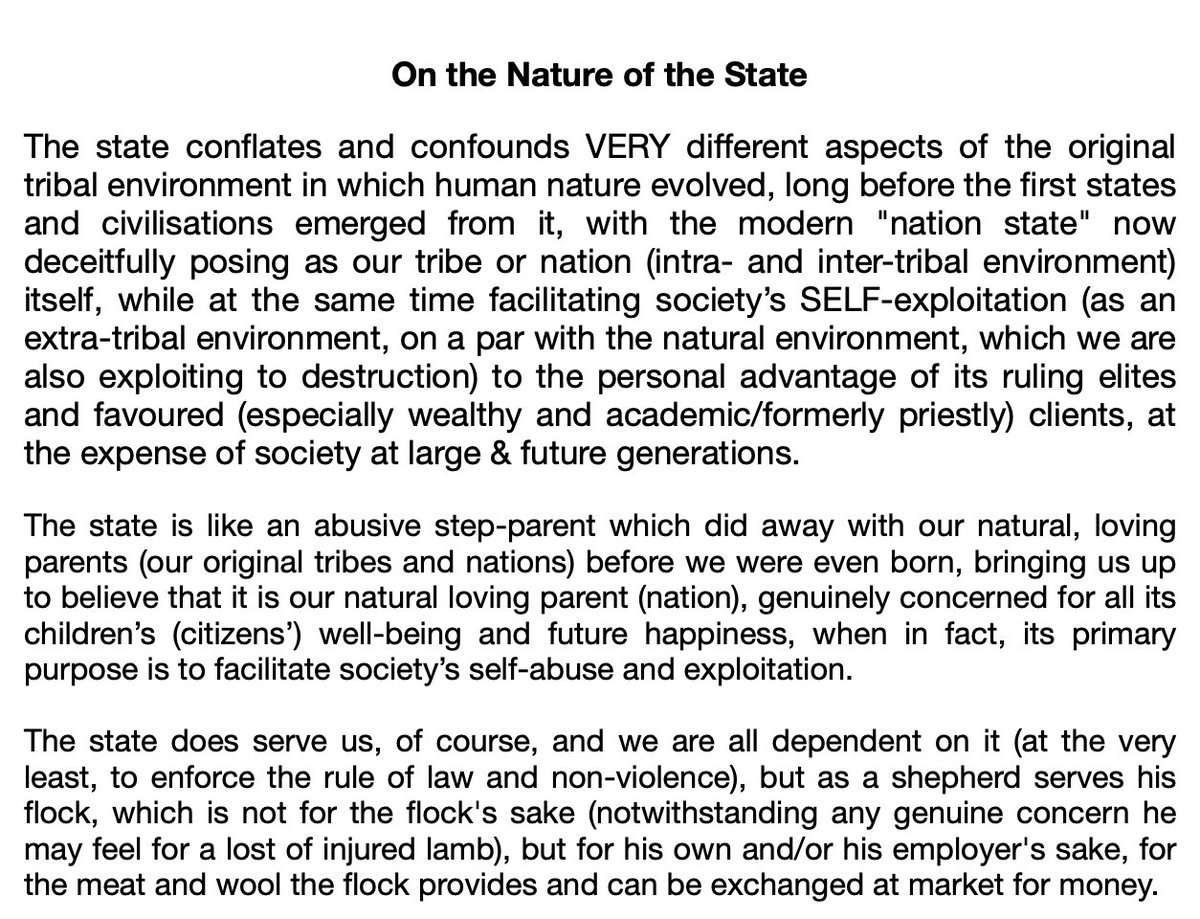 rogerahicks's tweet photo. Some years ago, I made a profoundly important discovery regarding the nature of the state, which I have been trying to interest #SocialScienceAcademia in ever since - thus far, in vain.

The obvious explanation is that my insights are bullshit. https://t.co/Y8tezI0SS2