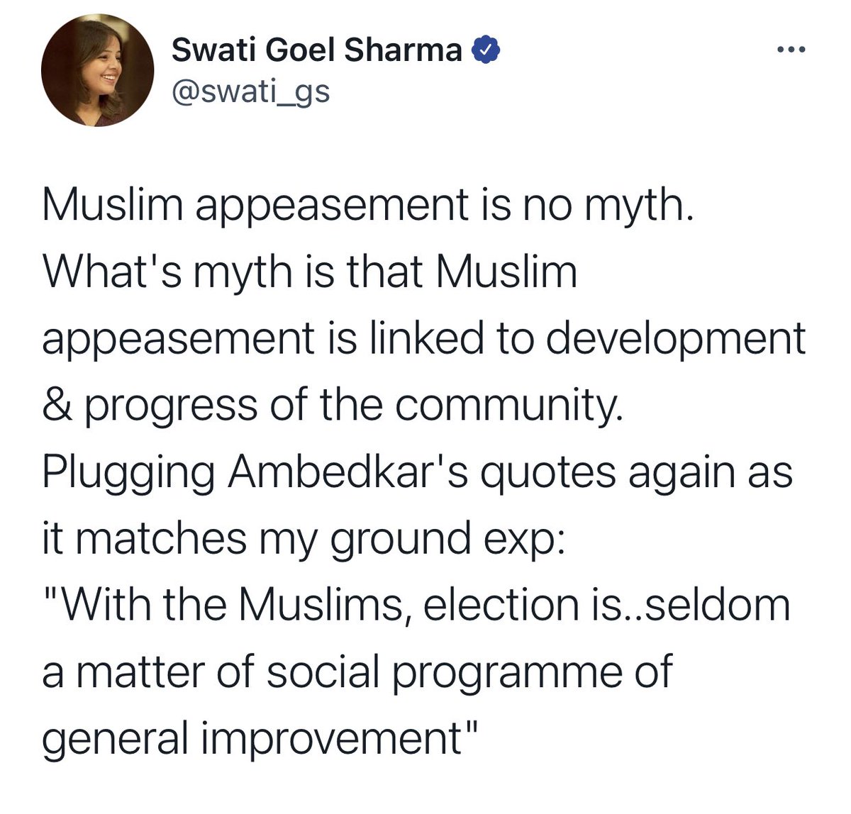 Shifting goalposts, a distaste for a level playing field and an inability to deal with reality are defining characteristics of Hindutva supremacism.Anticipating a knock of reality  @swati_gs cries “Muslim appeasement”; even if development and progress are not factors. #Thread.