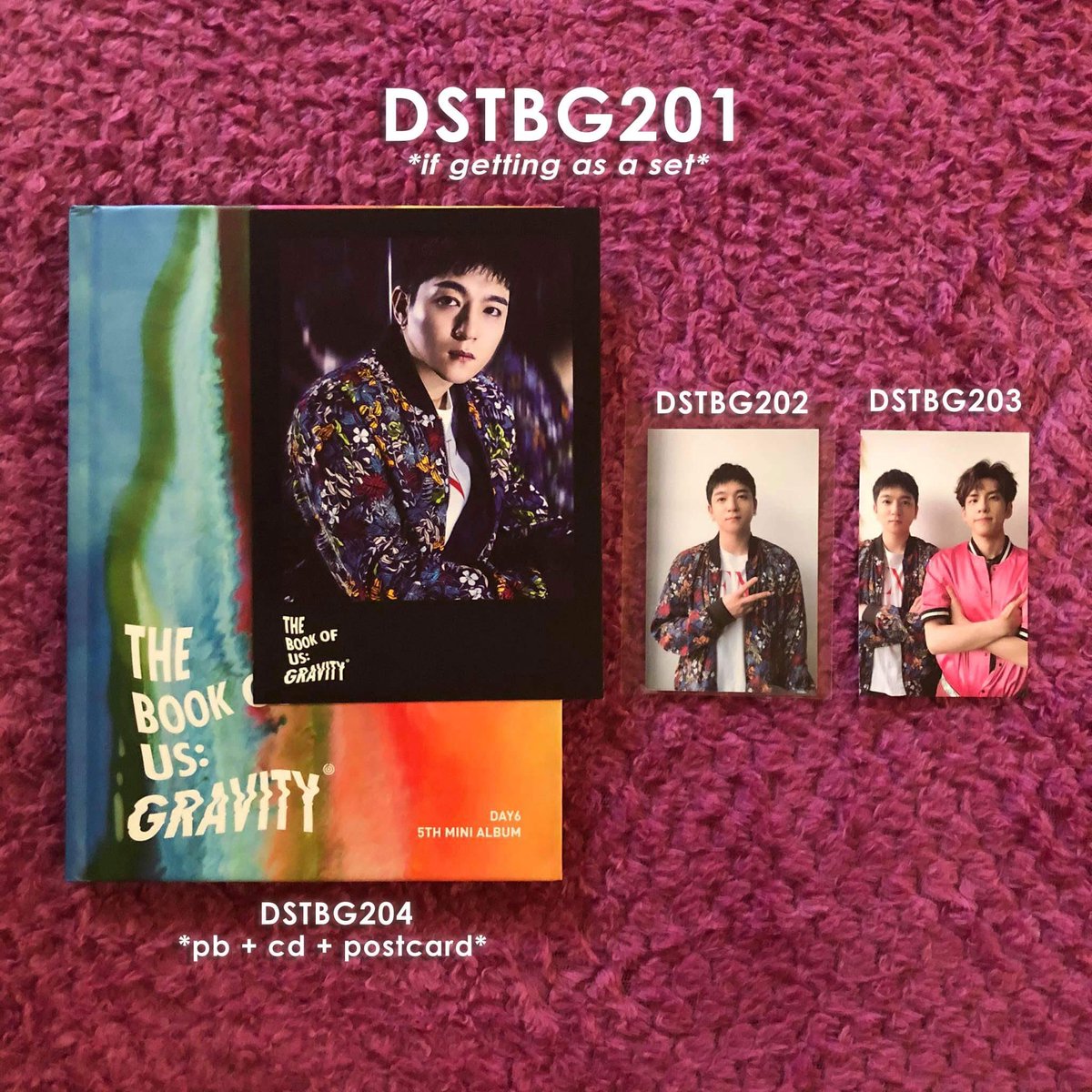 wts / lfbday6 albums (set / tingi)— tbou : gravity (soul, mate ver) lapag : april 12 - 6pm complete list, prices & photos : see tweet at the start of this thread ph sungjin jae youngk wonpil dowoon pc photocard unsealed bookmarks