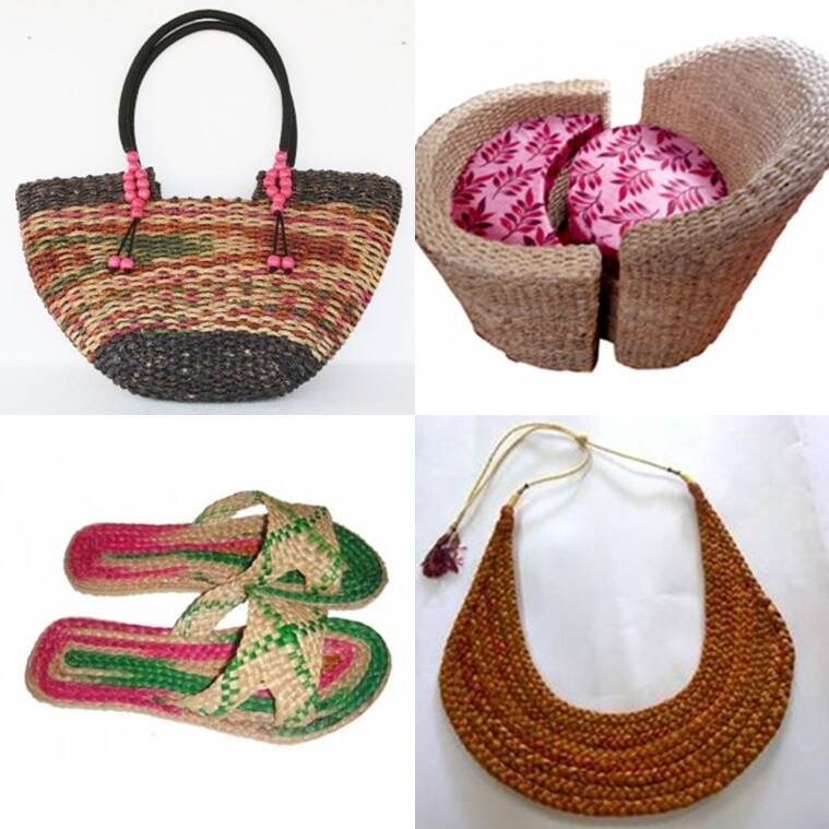 14)Water hyacinth handbagsLocally known as ‘Paanimeteka’ in Assam, water hyacinth weeds have been generating livelihood. The ecofriendly bags, purses& hats hv are made of stem portions of this plant. NEDFi has branded these creations - ‘aqua weaves’- an online platform.