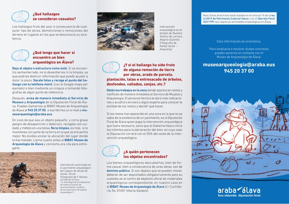 adampicon's tweet photo. La Diputació d'Araba ha publicat aquest tríptic on s'informa sobre l'ús del detector de metalls i la protecció del patrimoni arqueològic. Mira que costa poc fer les coses bé. @cultura_cat @patrimonigencat, podríem fer una cosa per l'estil a casa nostra?? 🙏 #patrimonicultutal https://t.co/s4jihjGVm8