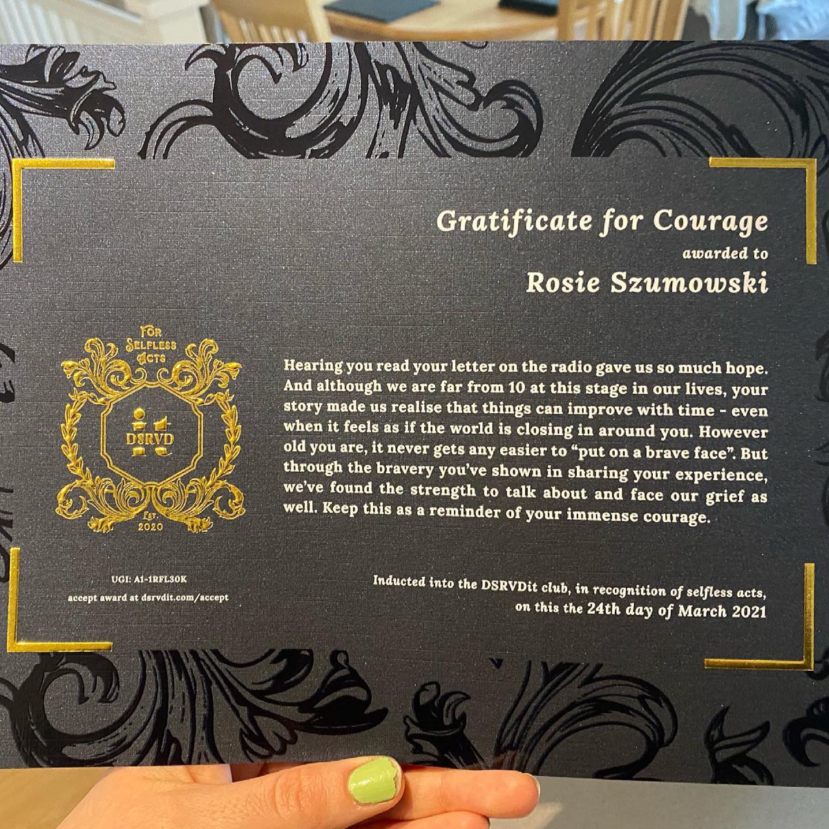 rosieszumowski's tweet photo. I got this in the post on Friday, no idea who it’s from but thank you so much ❤️ (@scott_mills u know anything about this?) @DSRVDit https://t.co/OFjtyAJ6g3