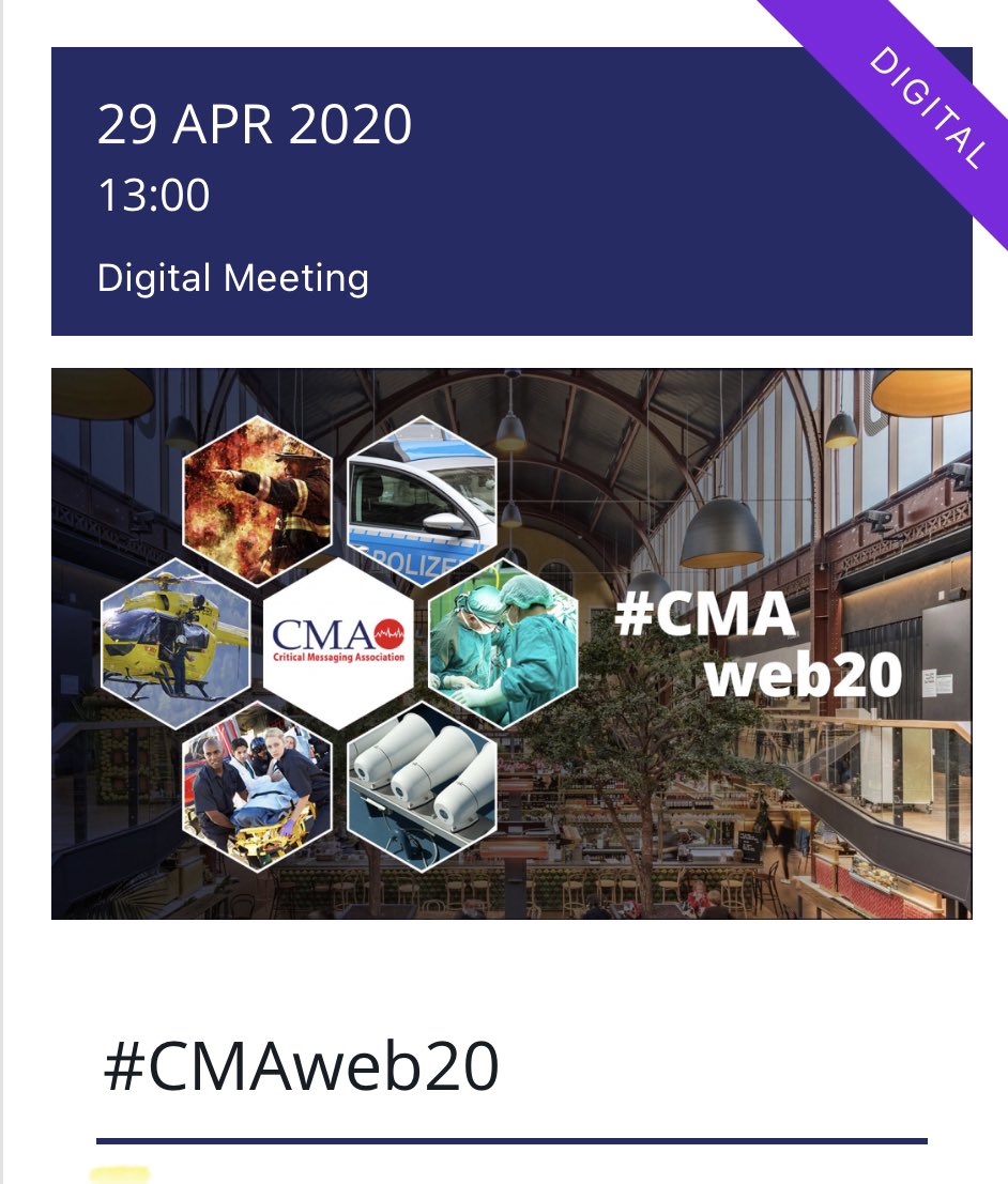 2ndinfra's tweet photo. The Event Page of Critical Messaging Association is more than about Events only
For former
๐บ #CMAweb20
๐ #CMAJuly30
๐ #CMAautumn20
pls find longer ores. parts. So from M. Persson @GenericMobile about #SocialMedia #Marketing
READ๐ฅhttps://t.co/Py6vzJUiSr
#twlz #twitch #IoT https://t.co/uOTU4rz9Vd
