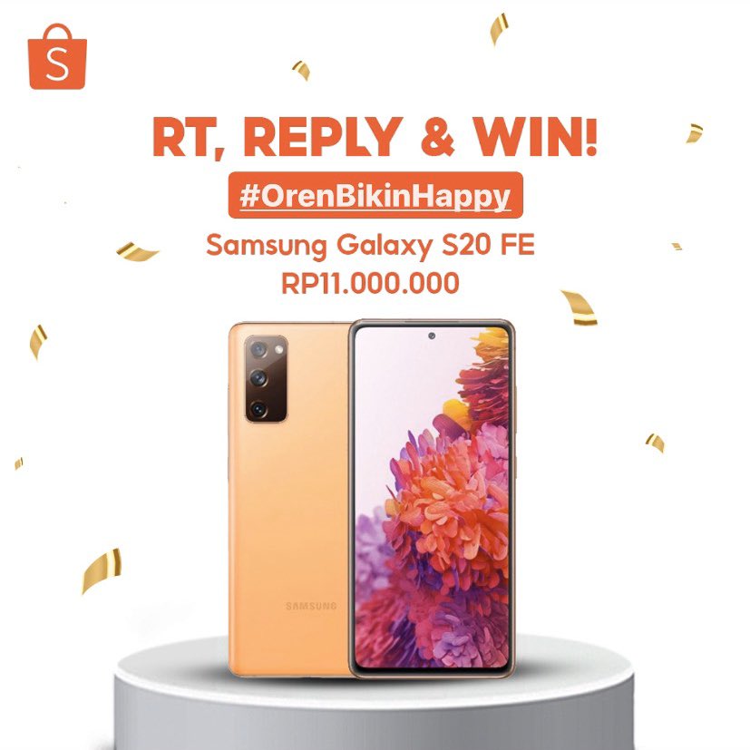 ShopeeID's tweet photo. Sobat Shopee, sekarang Shopee mau 🧡GIVEAWAY SAMSUNG GALAXY S20 FE🧡 senilai 11 JUTA! Caranya:

1. FOLLOW @SHOPEEID
2. RT &amp; LIKE tweet ini
3. REPLY #OrenBikinHappy
#ShopeeKasihSamsung
#SayangSobatShopee SEBANYAK-BANYAKNYA

Pemenang dipilih acak &amp; diumumkan 15 April '21. GOODLUCK! https://t.co/L4CtmQypEF