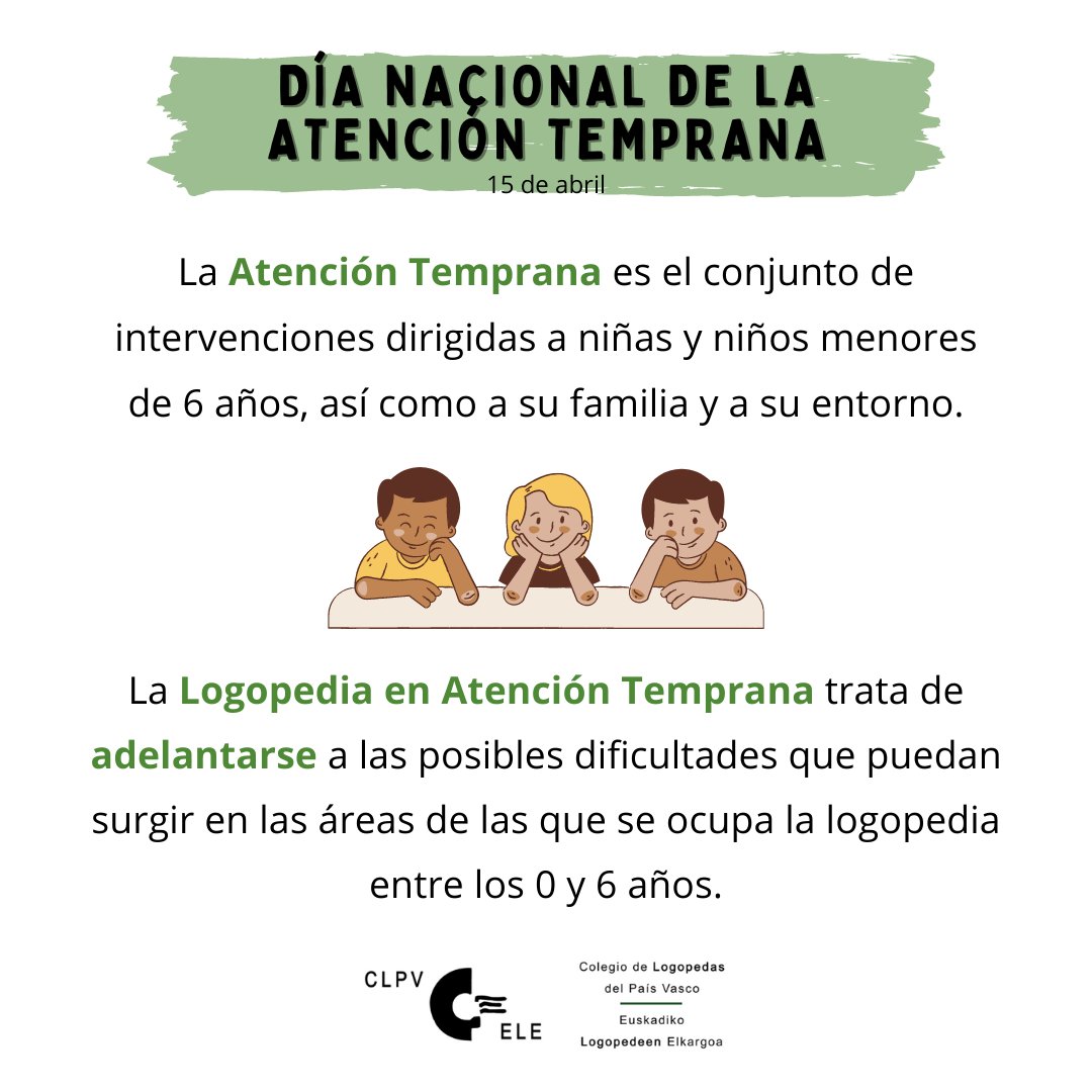 LogPv's tweet photo. 📅 Hoy es el Día Nacional de la Atención Temprana. 

La Logopedia en Atención Temprana trata de adelantarse a las posibles dificultades que puedan surgir en las áreas de las que se ocupa la logopedia entre los 0 y 6 años.

#AtencionPrecozLogopedia #AtencionPrecoz #logopedia https://t.co/pS2CjBrX0y