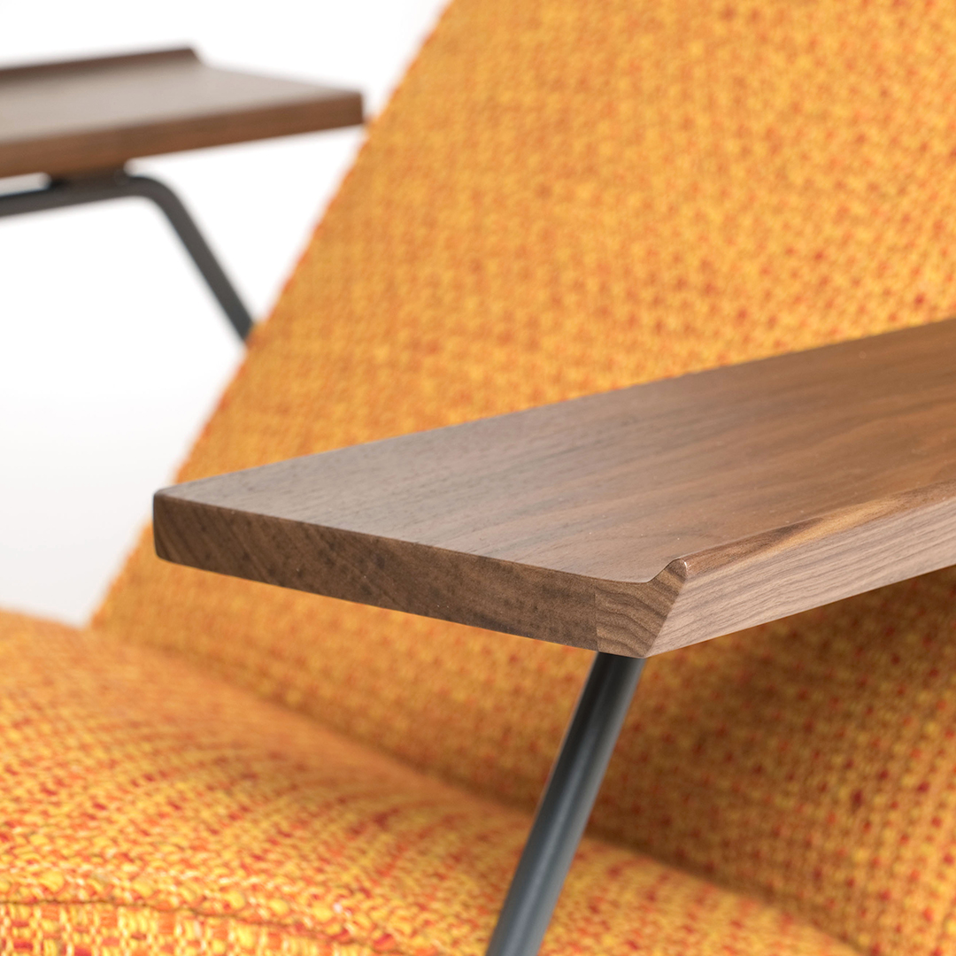 The deeply textured Cloughmore fabric used for the Anniversary Edition of the Reclining chair is an archival design, reworked from warping and sample swatch books documented by Gerd Hay-Edie in the 1950s. Seen in production at the <a href="/MourneTextiles/">Mourne Textiles</a> mill > twentytwentyone.viewingrooms.com/viewing-room/r…