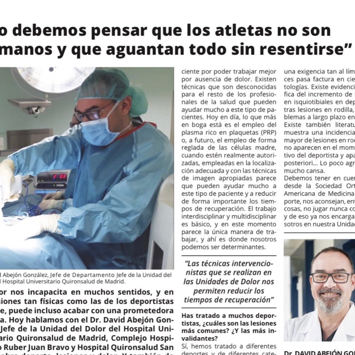 Gracias al Diario As por la entrevista de ayer interesándose por lo que las unidades de dolor pueden hacer por los deportistas de élite. #unidaddolor #painrelief #Deportes #diarioAs
