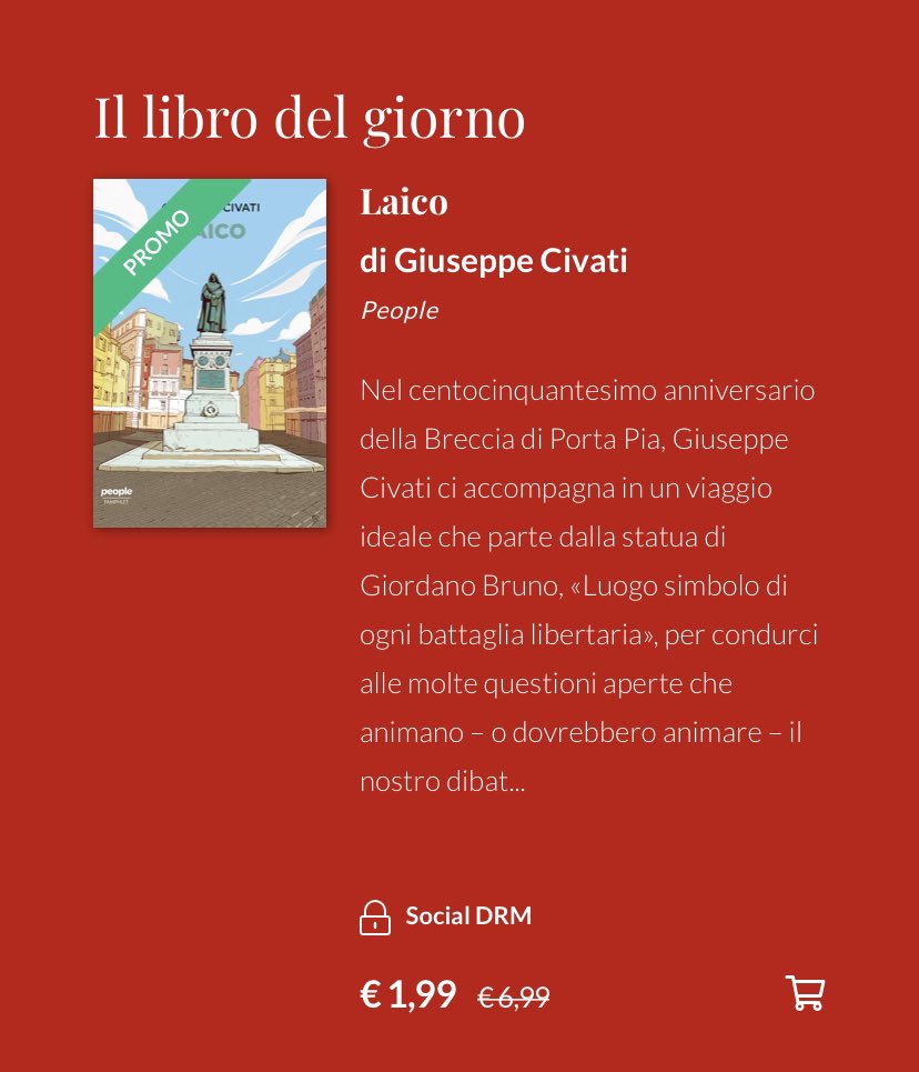 People (@peoplepubit) on Twitter photo Continua la promozione sugli #ebook in collaborazione con <a href="/Bookrep/">Bookrepublic</a>: il libro di oggi è “Laico”, di <a href="/civati/">Giuseppe Civati</a>: lo trovate in tutti gli store a solo 1,99€! Continua la promozione sugli #ebook in collaborazione con <a href="/Bookrep/">Bookrepublic</a>: il libro di oggi è “Laico”, di <a href="/civati/">Giuseppe Civati</a>: lo trovate in tutti gli store a solo 1,99€!
