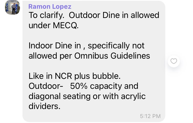 Lopez added that outdoor dining is allowed under MECQ, but not indoor dine-ins. It is not clear why these guidelines were not announced by Roque earlier. So instead, we’re getting bits and pieces of what to expect tomorrow. This thread will be updated in case there’s more.