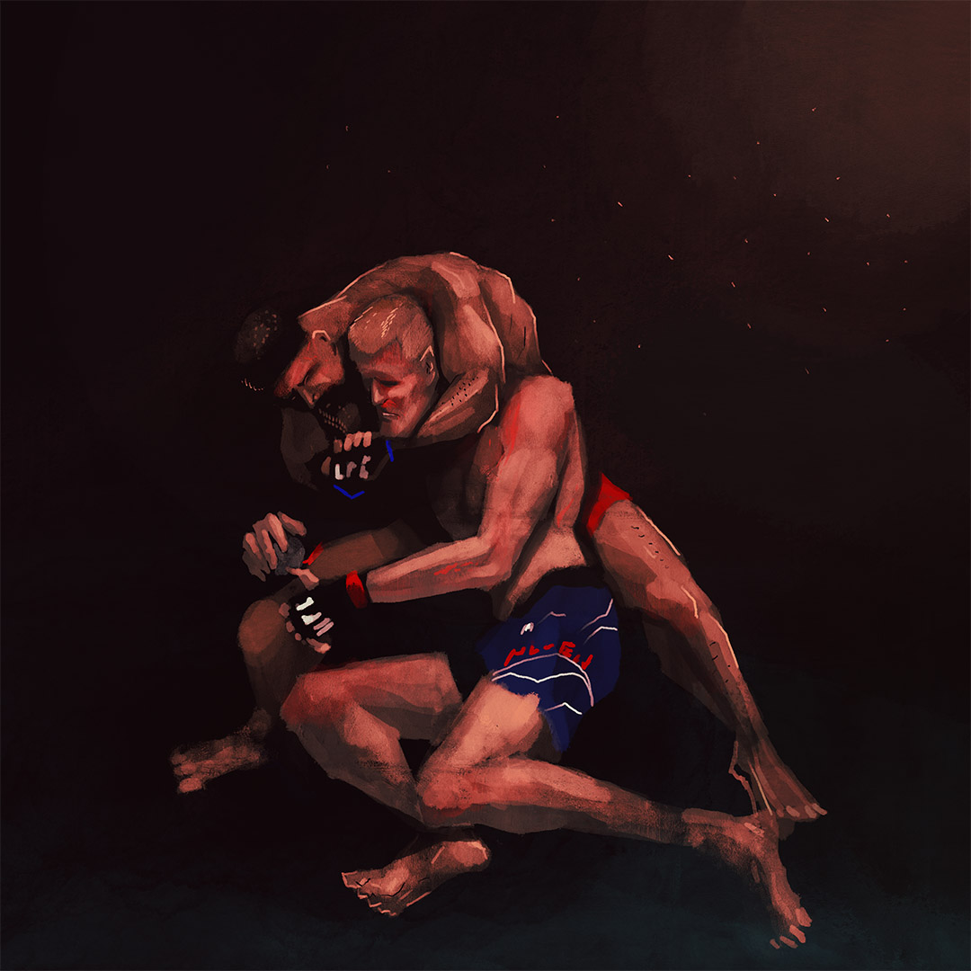 At UFC Fight Night Vettori vs Holland <a href="/JMarquezMMA/">Julian marquez</a> puts a final squeeze on <a href="/smilensam/">Sam Alvey</a> in a really good fight from both. #fightnight #ufc #JulianMarquez #samalvey #mma #art #choke #painting