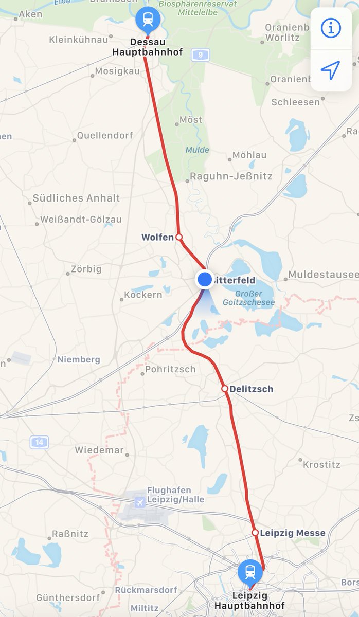 MultimodalT's tweet photo. Mit dem RE13 von DB Regio Südost von Dessau Hbf nach Leipzig Hbf | #nahverkehr #publictransport #applemapstransit https://t.co/ysSyOtG28Z