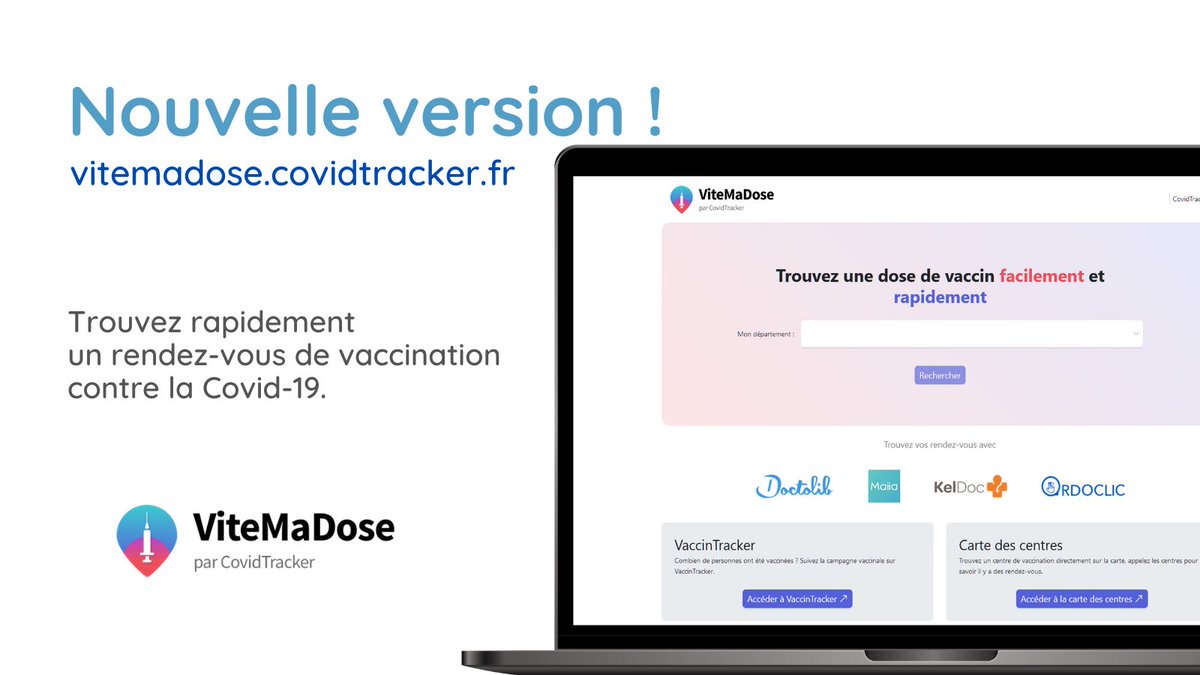 GuillaumeRozier's tweet image. 🔥 Hyper heureux de vous montrer la nouvelle version de @ViteMaDose_off, avec un tout nouveau design. Disponible dès maintenant sur vitemadose.covidtracker.fr !
