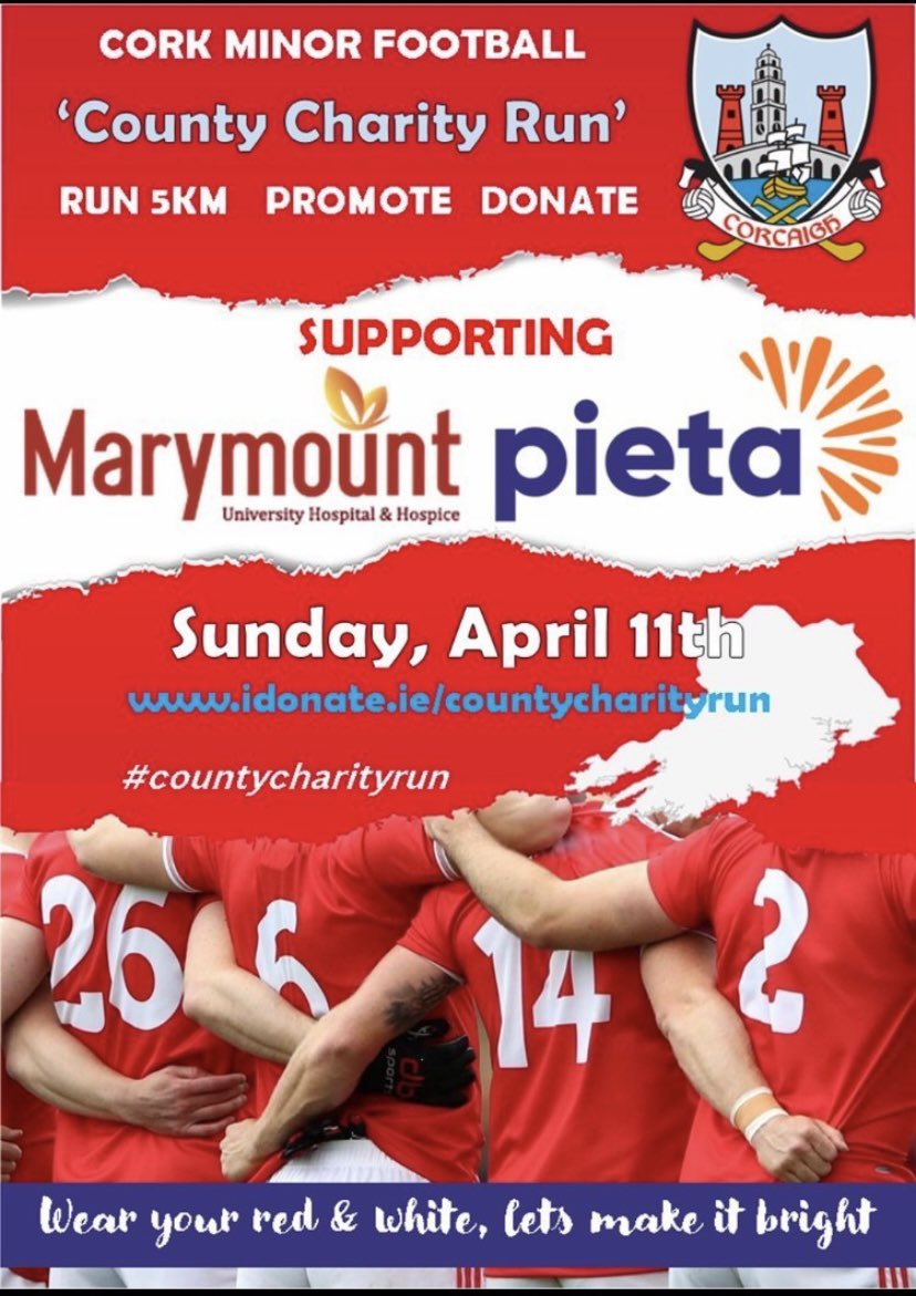 rococork's tweet photo. Well done to Bryan, Daniel, Mikey  and Jack who are part of the Cork minor football panel. They ran 5K today to help raise funds for @PietaHouse @marymountcork. Marymount is also a charity that will benefit from the #run4roco funds raised. #countycharityrun #welldone https://t.co/eqVniov0lo