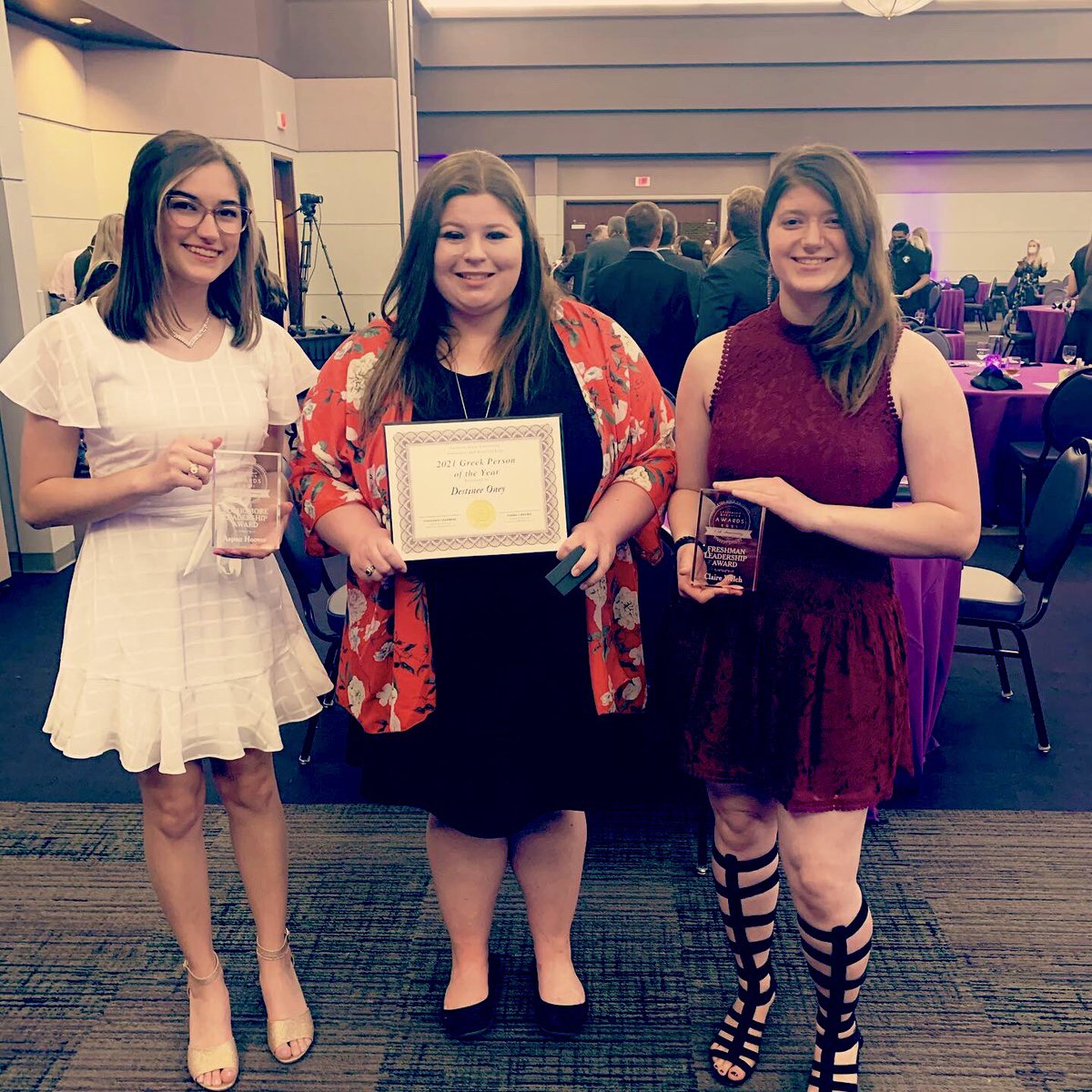 We are so proud of our sisters Aspen and Claire for getting Leadership awards and our president Destinee for getting awarded 2021 Greek person of the year